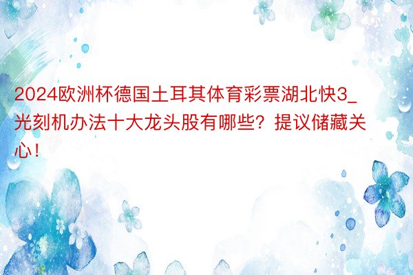 2024欧洲杯德国土耳其体育彩票湖北快3_光刻机办法十大龙头股有哪些？提议储藏关心！