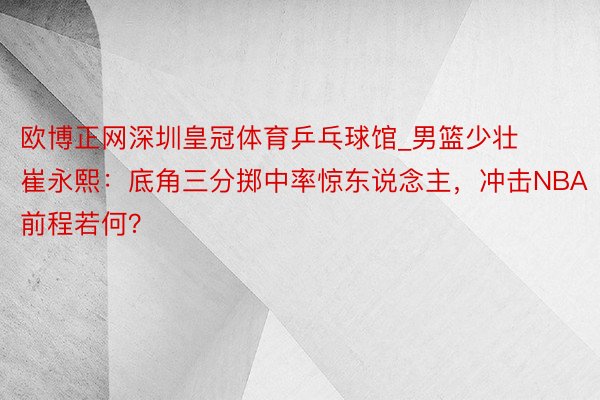 欧博正网深圳皇冠体育乒乓球馆_男篮少壮崔永熙：底角三分掷中率惊东说念主，冲击NBA前程若何？