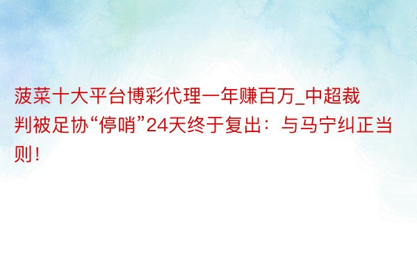 菠菜十大平台博彩代理一年赚百万_中超裁判被足协“停哨”24天终于复出：与马宁纠正当则！