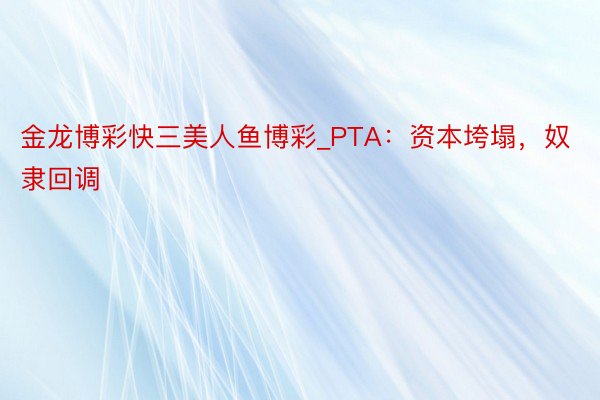 金龙博彩快三美人鱼博彩_PTA：资本垮塌，奴隶回调